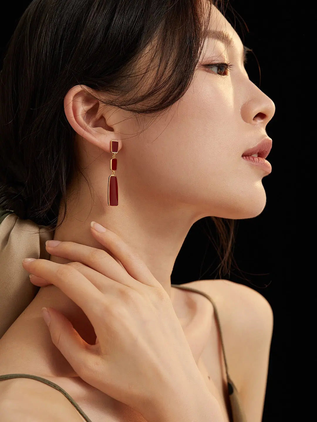 Red Dripping Glaze Link Drop Earrings - Memoriex