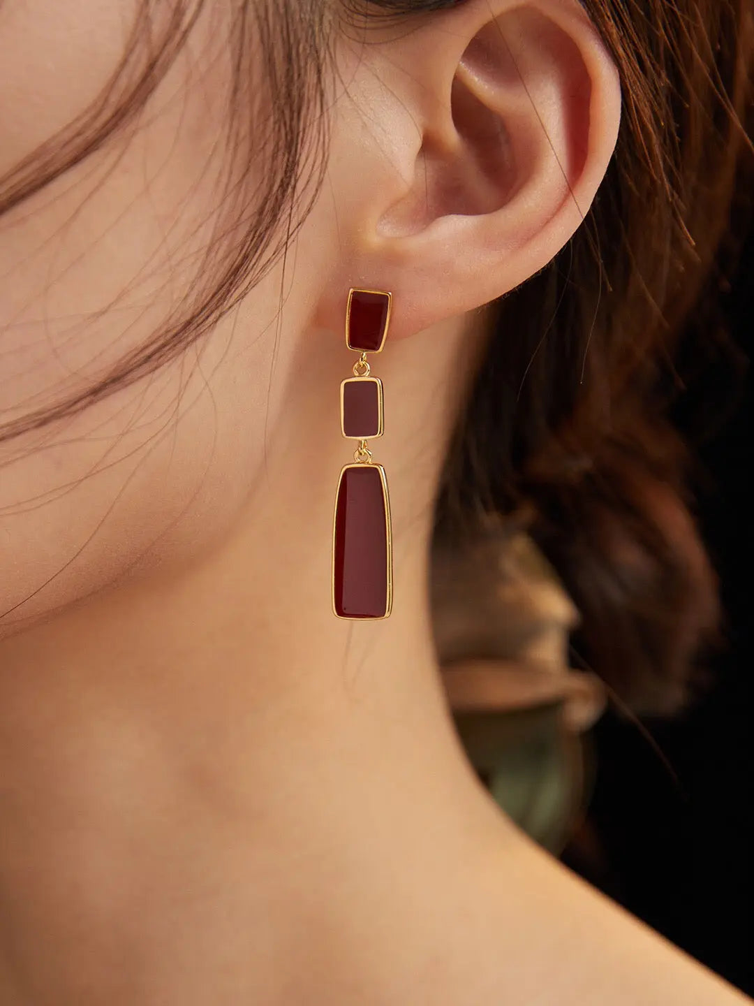 Red Dripping Glaze Link Drop Earrings - Memoriex