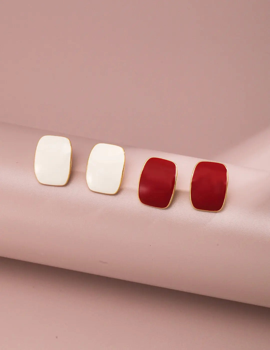 White / Red Enamel Dripping Glaze Stud Earrings-0