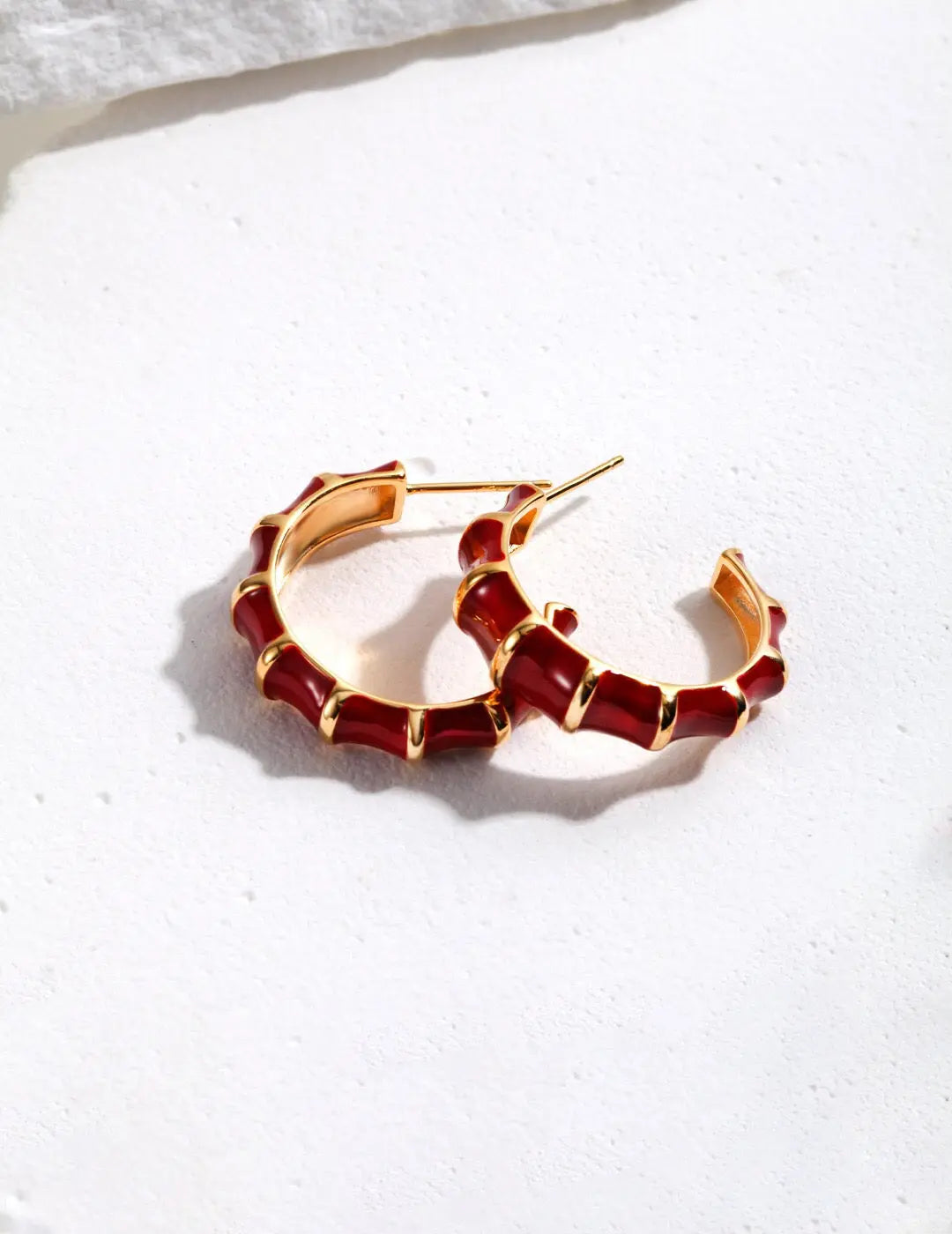 Red Enamel Glaze Bamboo Earrings-0