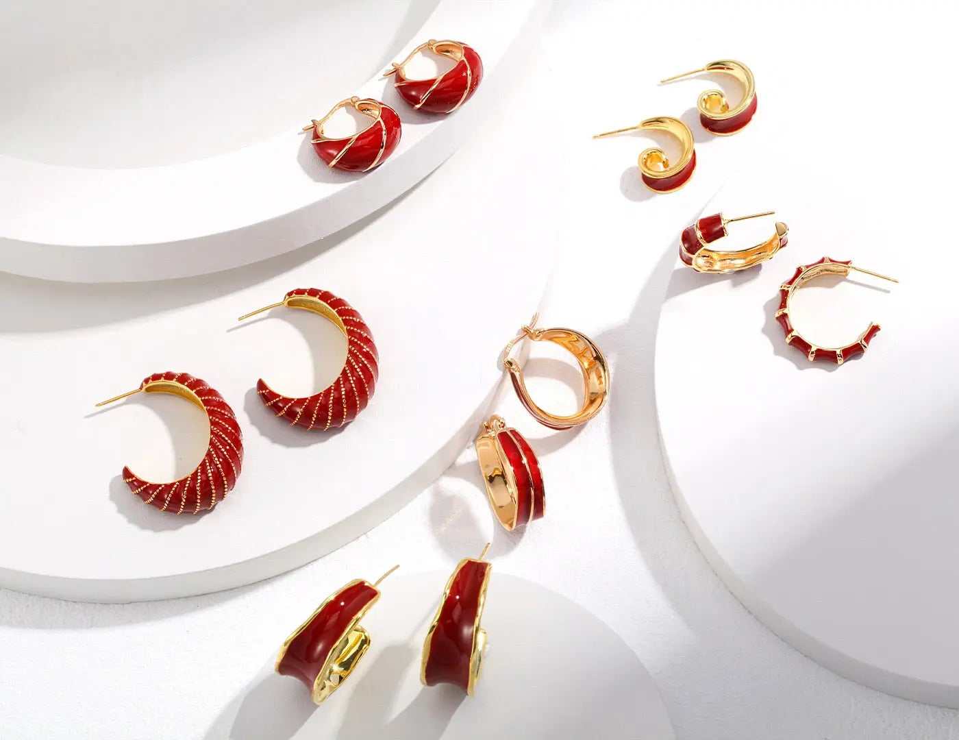 Red Enamel Glaze Bamboo Earrings-5