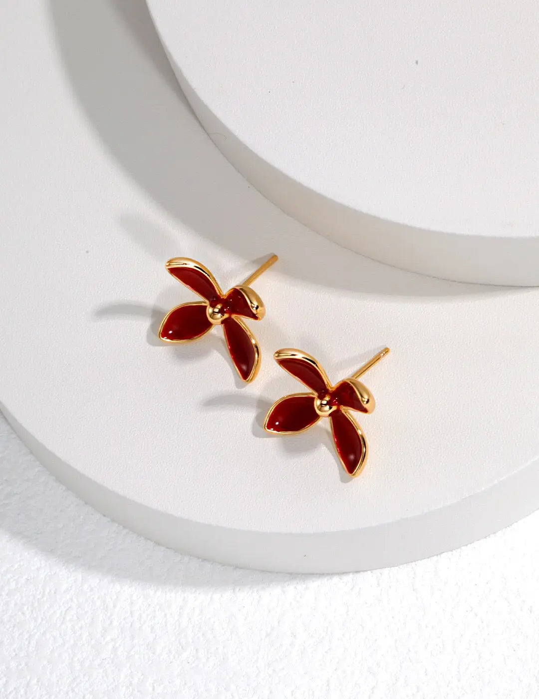 Red Flower Drip Glaze Stud-0