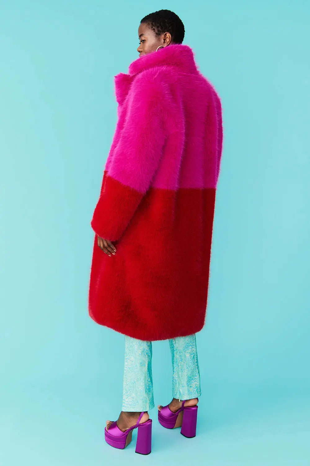 Red Pink Faux Fur Bamboo Coat-2