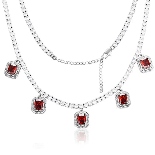 Red Pink Square Gem Stone Tennis Chain Luxury Charm Choker For Women Ladies Necklaces Party Dress Accessiory For Wedding Chain-0