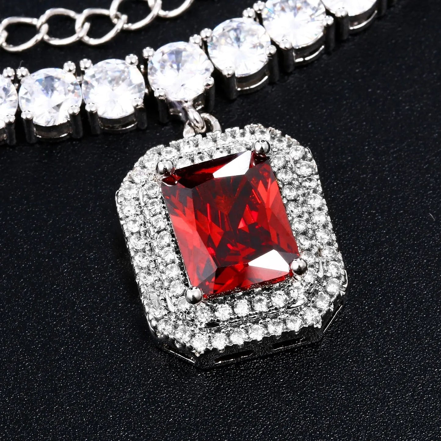 Red Pink Square Gem Stone Tennis Chain Luxury Charm Choker For Women Ladies Necklaces Party Dress Accessiory For Wedding Chain-4