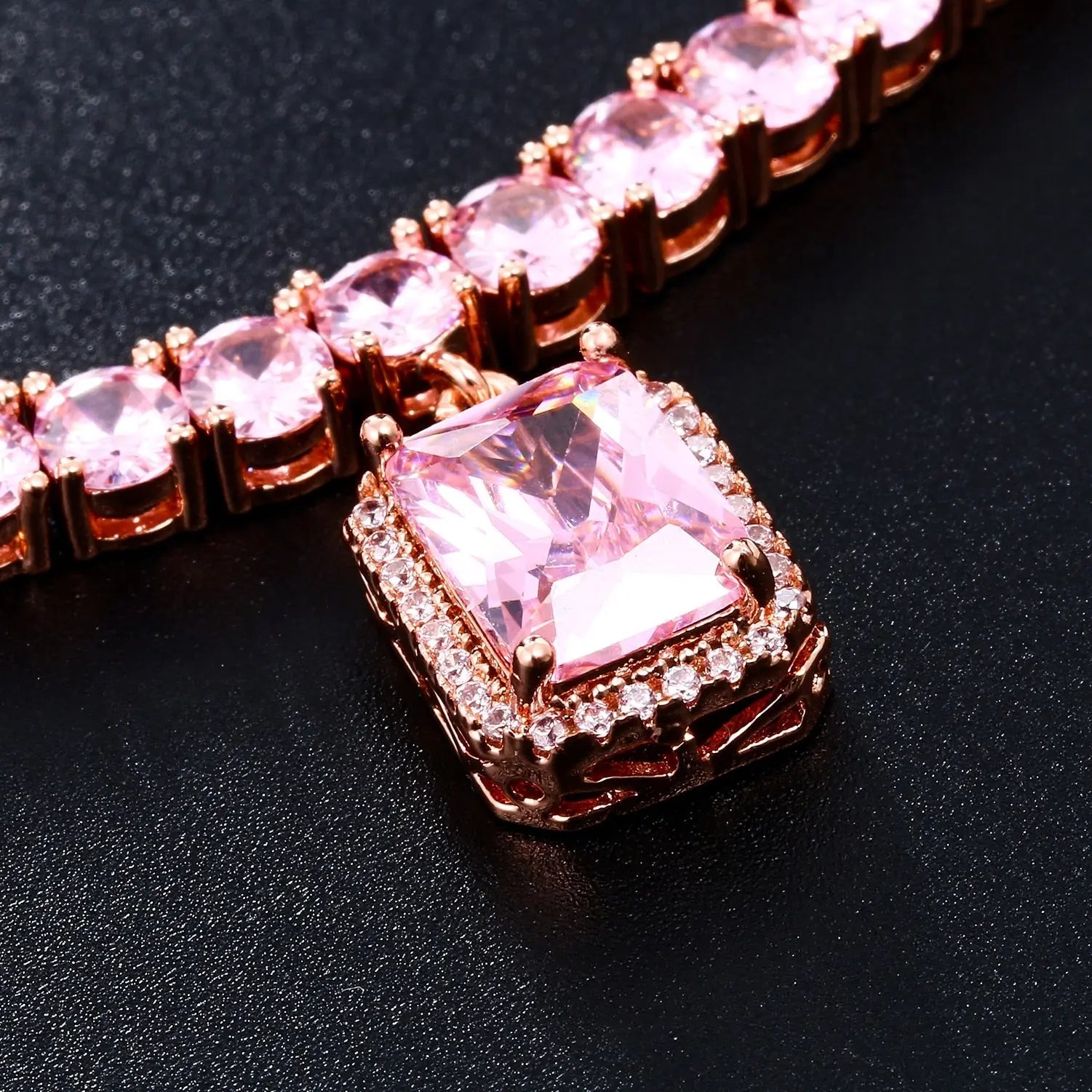 Red Pink Square Gem Stone Tennis Chain Luxury Charm Choker For Women Ladies Necklaces Party Dress Accessiory For Wedding Chain-8