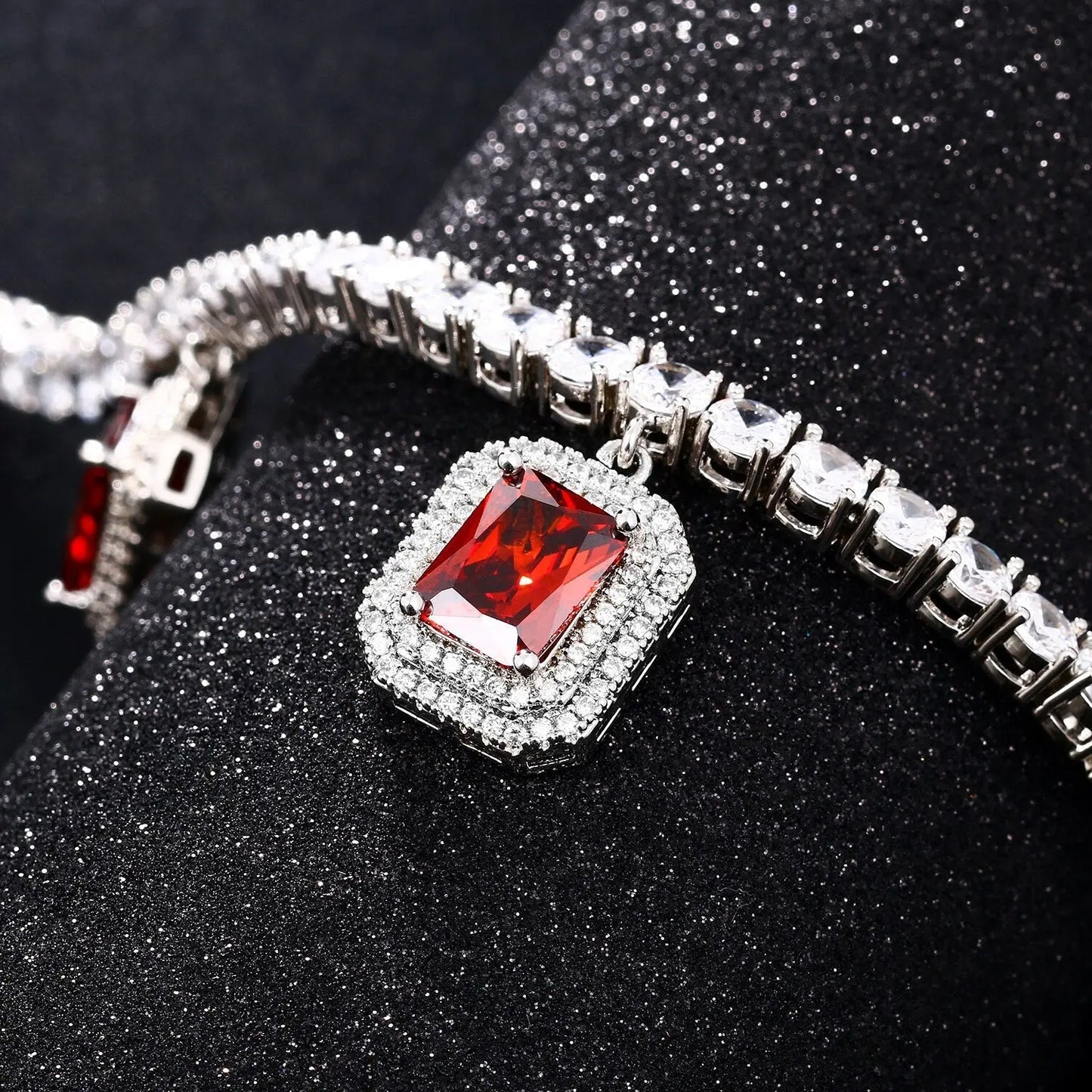 Red Pink Square Gem Stone Tennis Chain Luxury Charm Choker For Women Ladies Necklaces Party Dress Accessiory For Wedding Chain-13