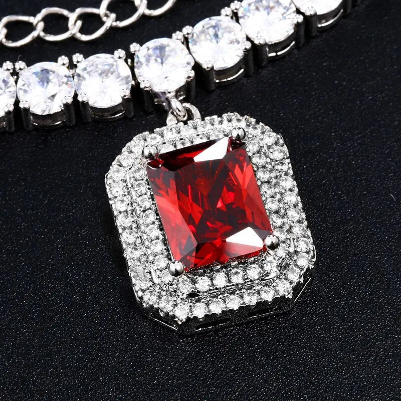 Red Pink Square Gem Stone Tennis Chain Luxury Charm Choker For Women Ladies Necklaces Party Dress Accessiory For Wedding Chain-14