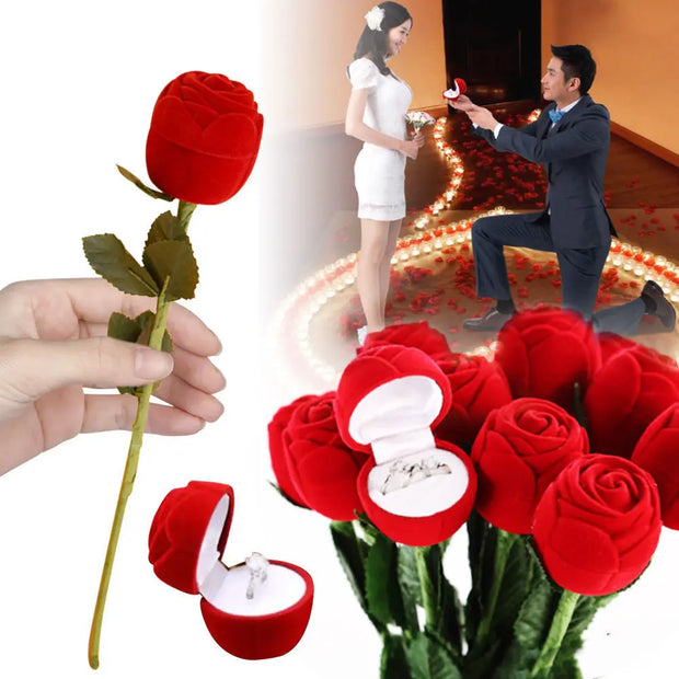 Red Rose Ring Box Valentine's Day Gift Personality Creative Ring Box Proposal Ring Box - Memoriex 