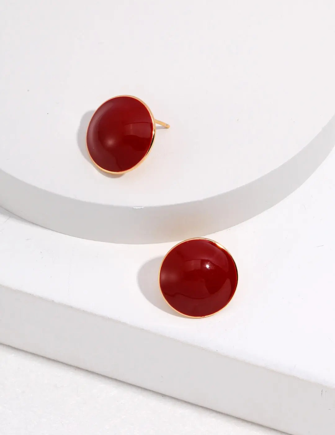 Red Round Diop Glaze Stud Earrings - Memoriex