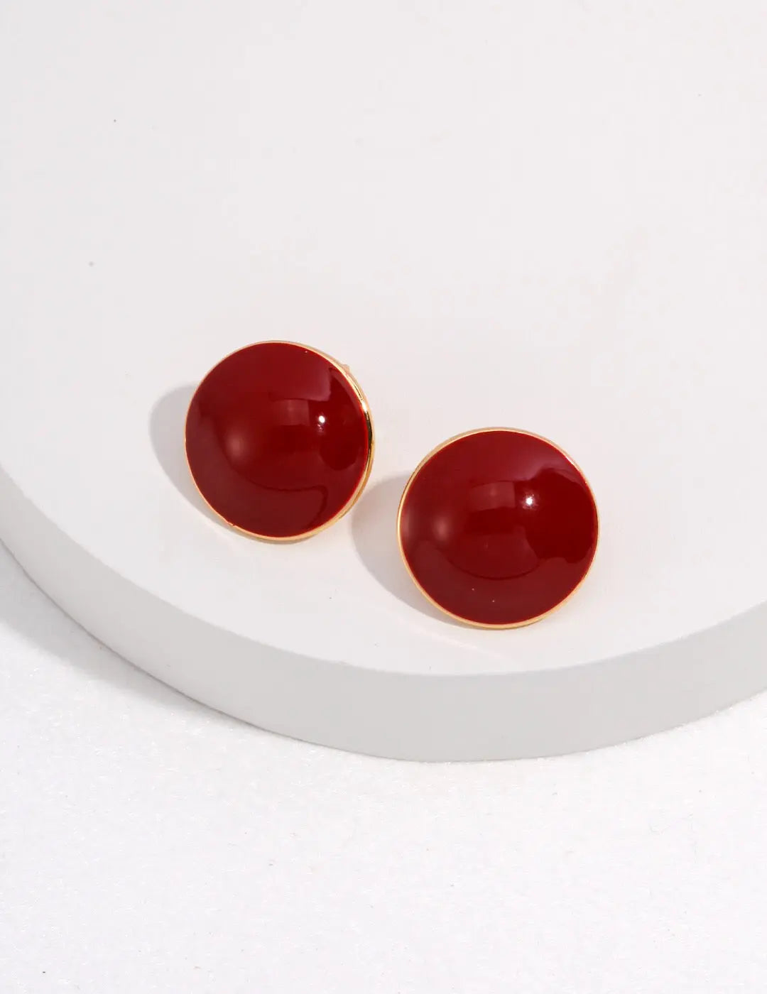 Red Round Diop Glaze Stud Earrings - Memoriex