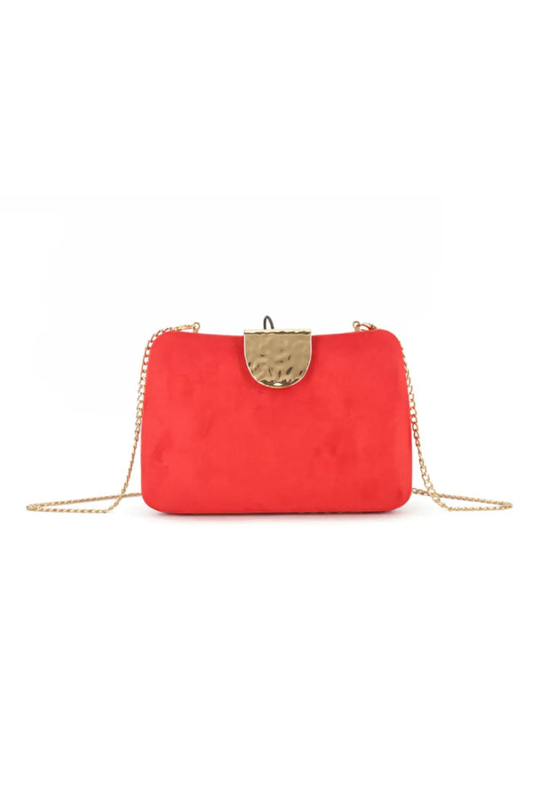 Red Suedette Clutch Bag with Detachable Chain-0