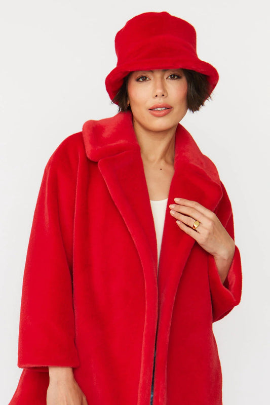 Red Faux Fur Bucket Hat-0