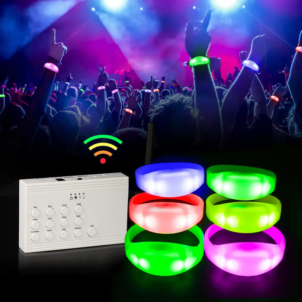 Remote Controlled LED Bracelets Wristbands (100 Pack GFB005 Pulsera+ 1 GFC004 Controller)-0