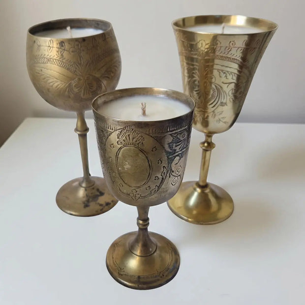 Repurposed Vintage Golden Goblet Candles-0