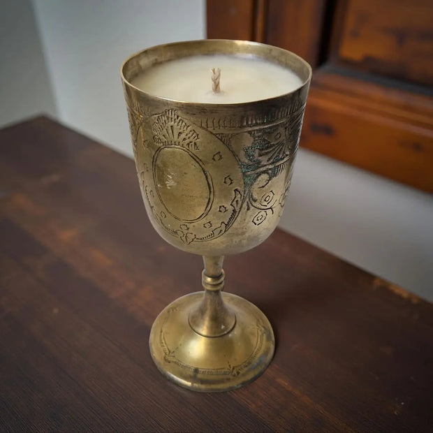 Repurposed Vintage Golden Goblet Candles-3