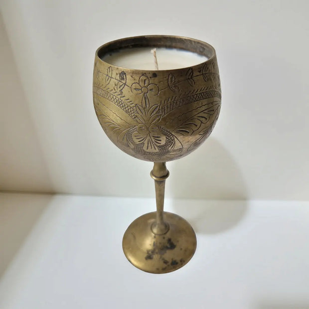 Repurposed Vintage Golden Goblet Candles-4