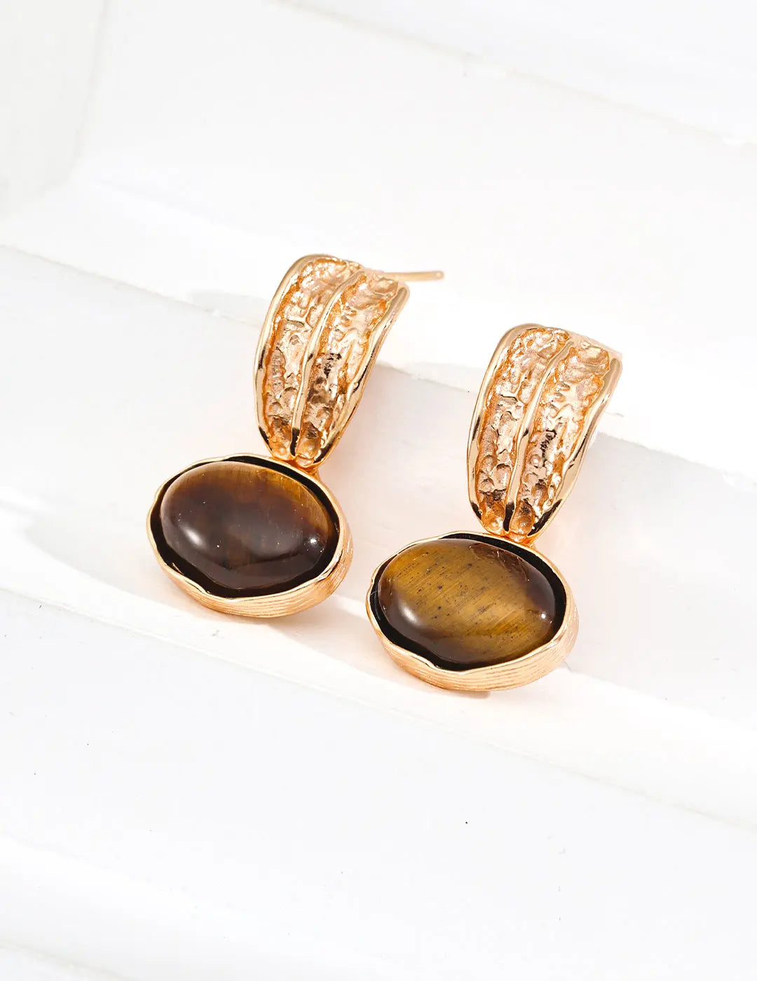 Retro Onyx & Tiger Eye Hoop Earrings - Memoriex 