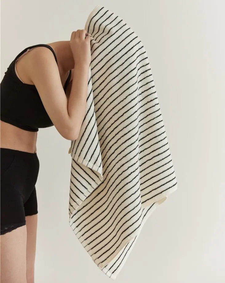 Retro Style 100% ORGANIC Combed Cotton Striped Bath Towel-1