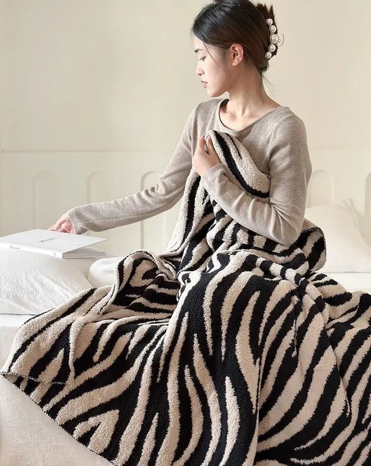 Retro Style Zebra Print Microfiber Throw Blanket - Ultra-Soft & Cozy-3