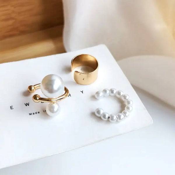 Retro style pearl ear bone clip without piercing women's light luxury high-end set ear clip - Memoriex 