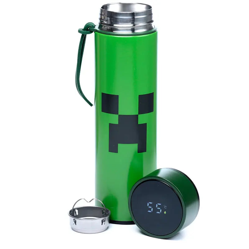 Reusable Stainless Steel Hot & Cold Insulated Drinks Bottle Digital Thermometer - Minecraft Creeper BOT183 - Memoriex 