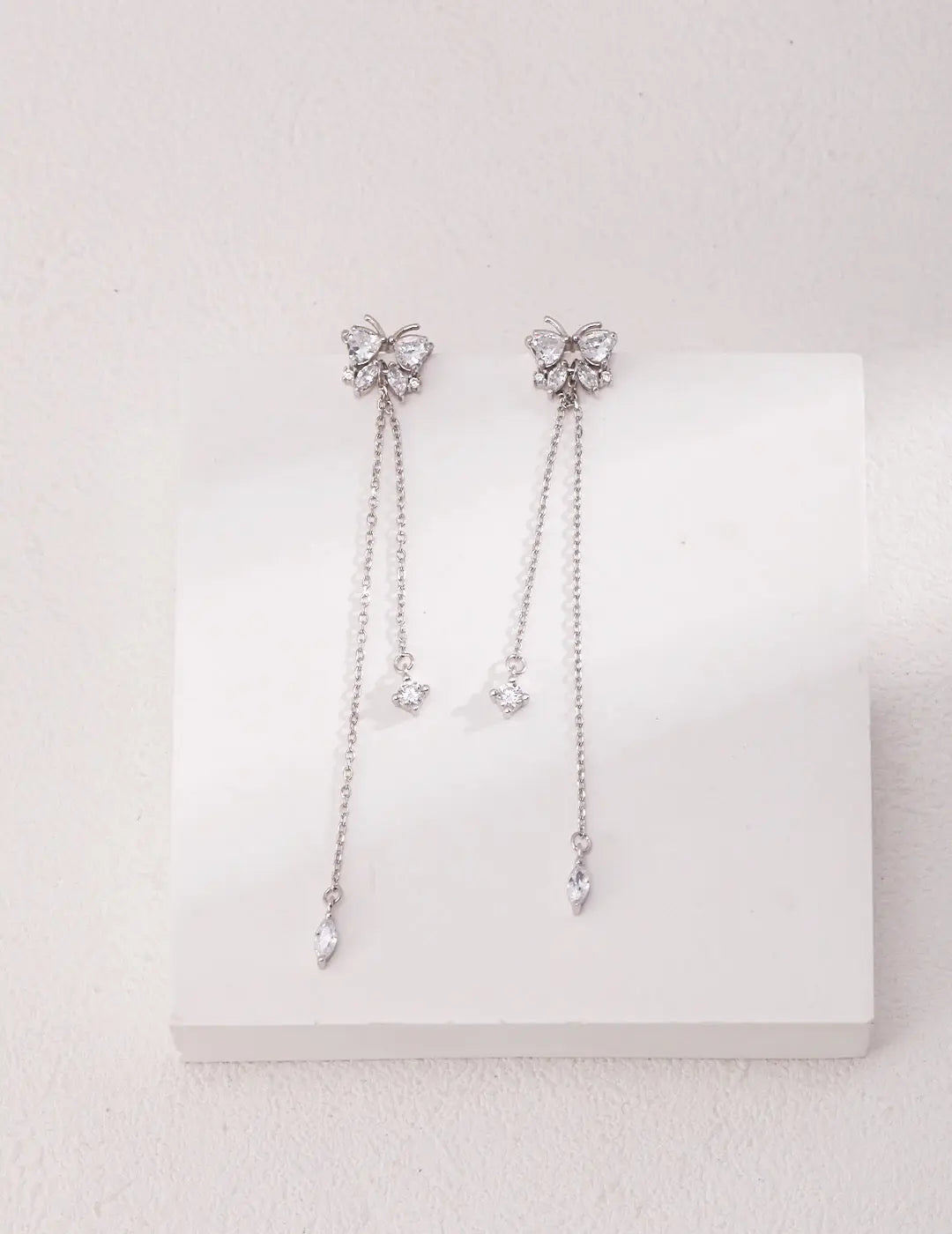 Rhinestone Butterfly Tassel Earrings-1