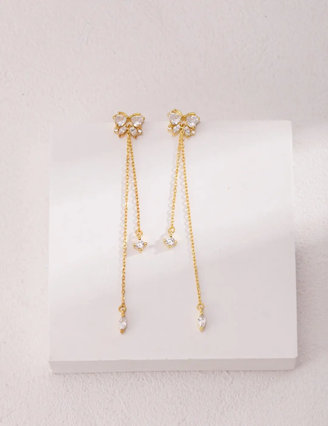 Rhinestone Butterfly Tassel Earrings-2