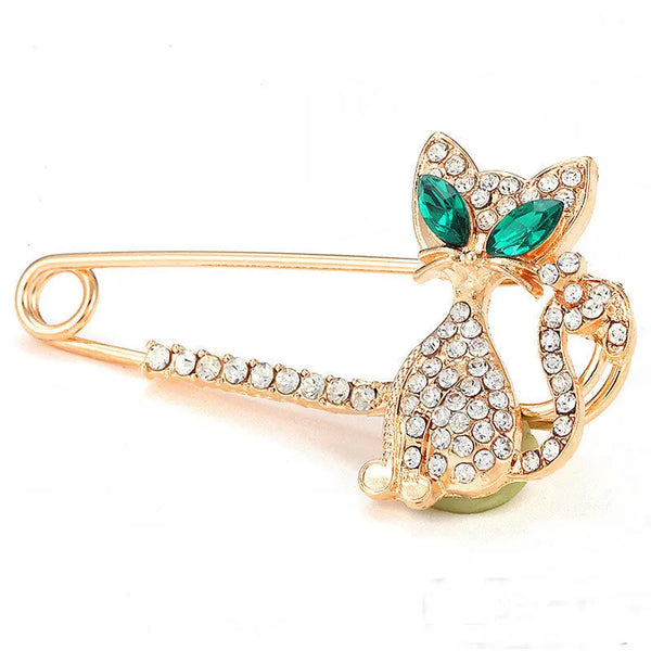 Rhinestone Crystal Green-eyes Cat Brooch Pin - Memoriex 
