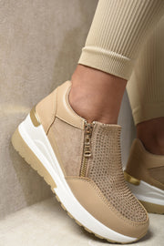 Rhinestone Decor Zip Platform Trainers - Memoriex 