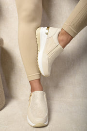 Rhinestone Decor Zip Platform Trainers - Memoriex 