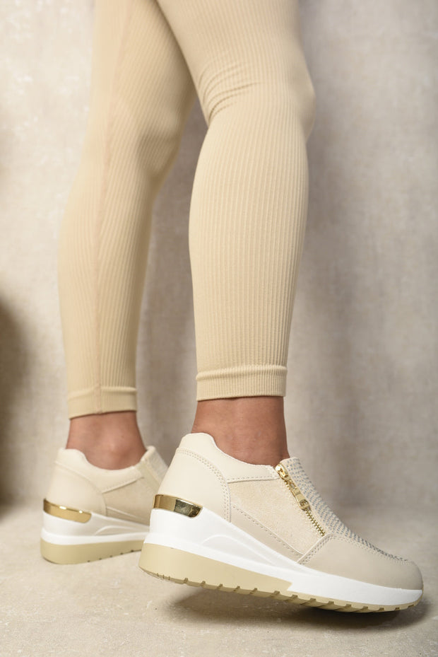 Rhinestone Decor Zip Platform Trainers - Memoriex 