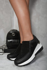 Rhinestone Decor Zip Platform Trainers - Memoriex 