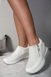 Rhinestone Decor Zip Platform Trainers - Memoriex 