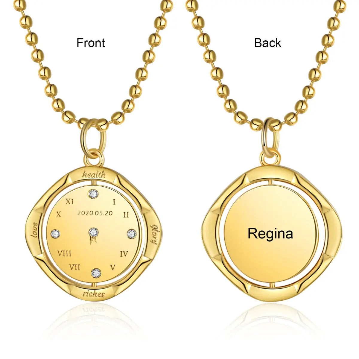 Rhodium Plated Clock Pendant Necklace-6