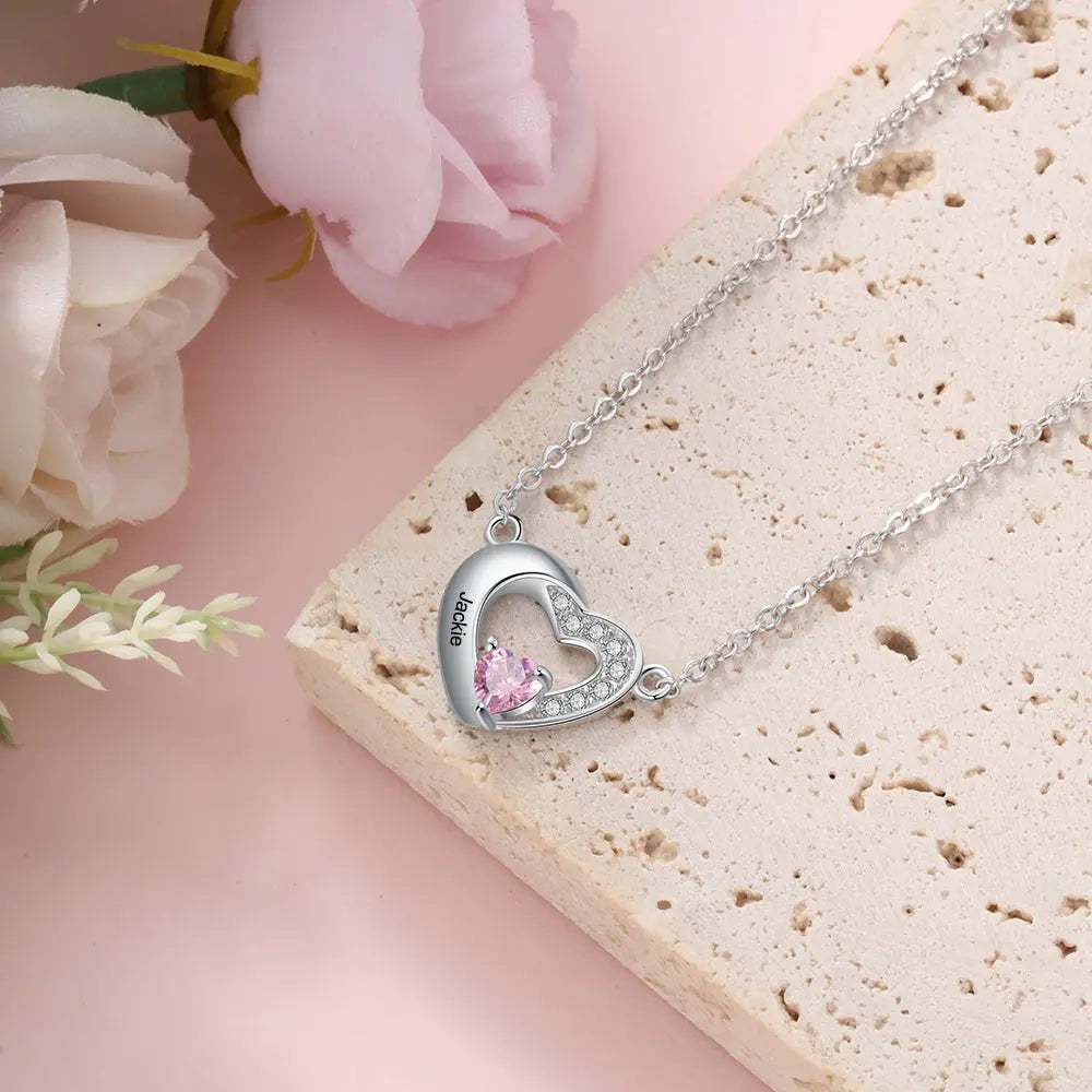 Rhodium Plated Heart Shape Necklace-3