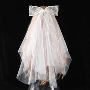 Ribbon Big Bow White Veil Hair Comb Wedding Bride - Memoriex 