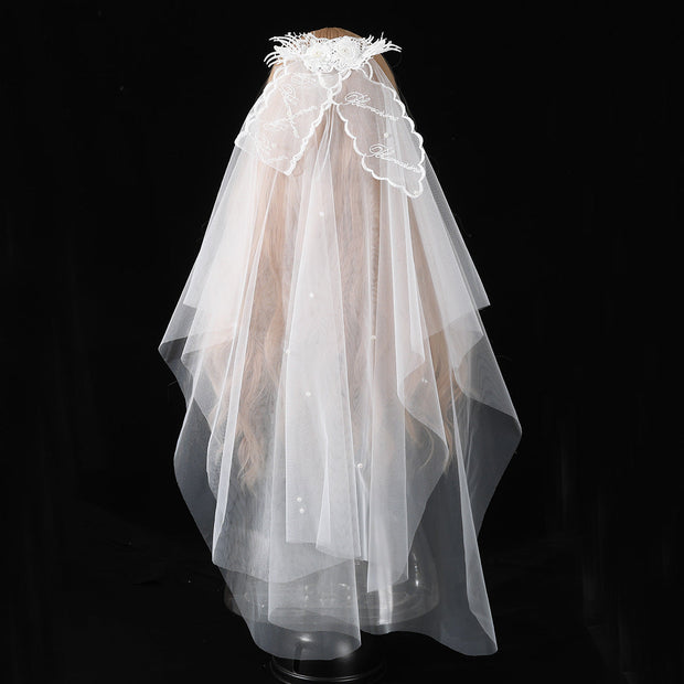 Ribbon Big Bow White Veil Hair Comb Wedding Bride - Memoriex 