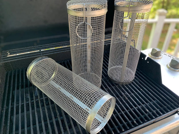 Rolling Grilling Basket Metal BBQ Barbecue Basket Net Portable Outdoor Camping Barbecue Rack Kitchen Gadgets - Memoriex 