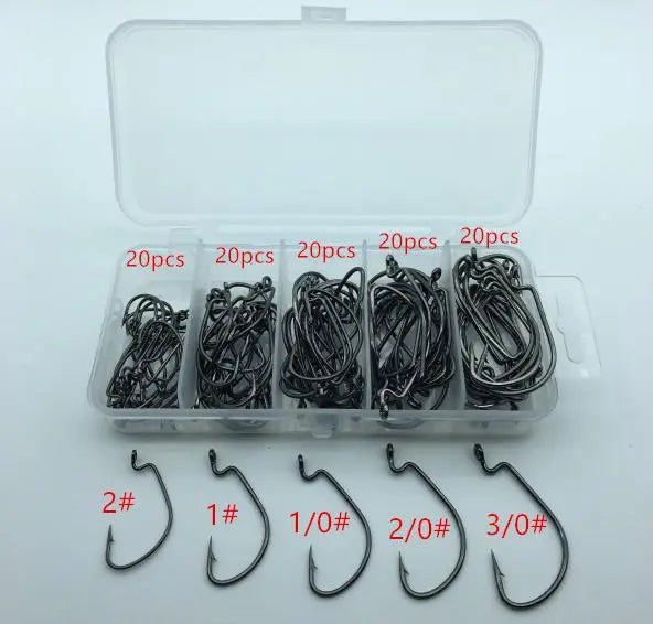 Rompin 100pcs/box High carbon Steel Fishing Hooks Crank Lead Sharp worm  2# 1# 1/0# 2/0# 3/0# mix size - Memoriex 