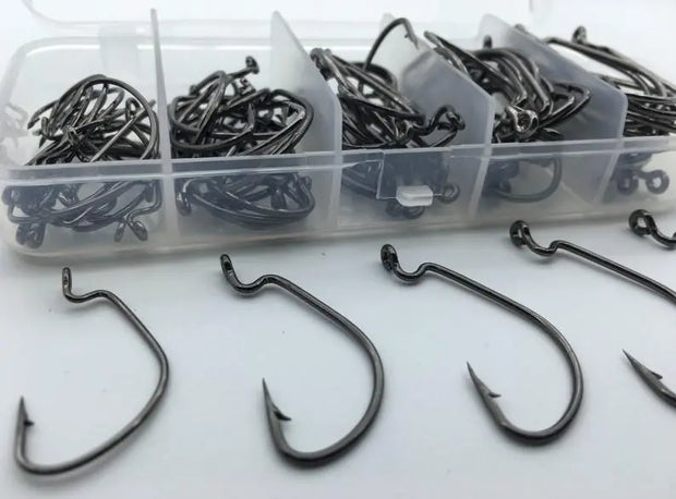 Rompin 100pcs/box High carbon Steel Fishing Hooks Crank Lead Sharp worm  2# 1# 1/0# 2/0# 3/0# mix size - Memoriex 