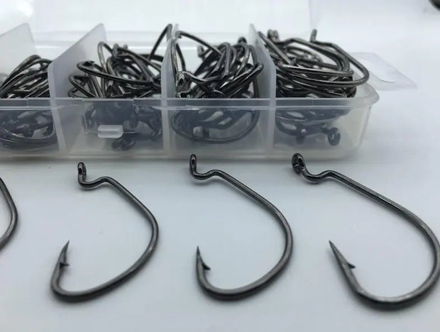 Rompin 100pcs/box High carbon Steel Fishing Hooks Crank Lead Sharp worm  2# 1# 1/0# 2/0# 3/0# mix size - Memoriex 