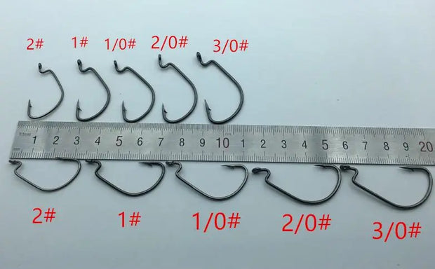 Rompin 100pcs/box High carbon Steel Fishing Hooks Crank Lead Sharp worm  2# 1# 1/0# 2/0# 3/0# mix size - Memoriex 