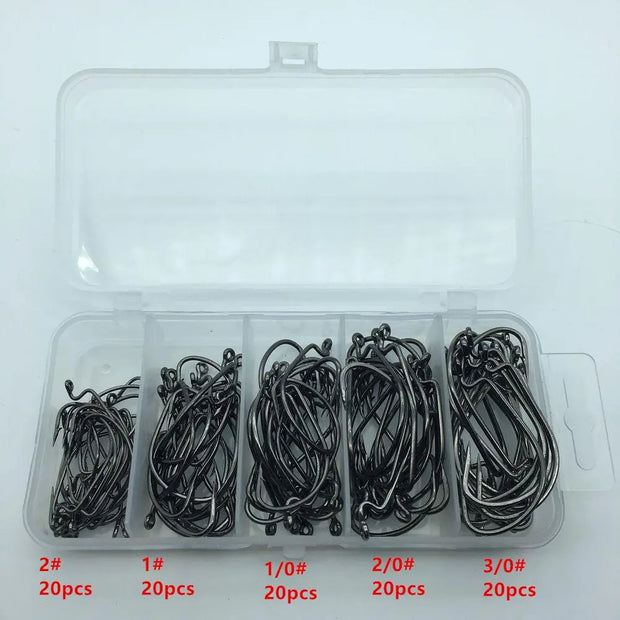 Rompin 100pcs/box High carbon Steel Fishing Hooks Crank Lead Sharp worm  2# 1# 1/0# 2/0# 3/0# mix size - Memoriex 
