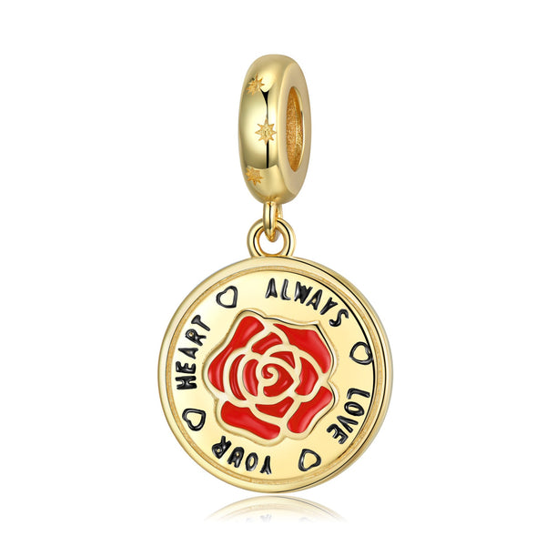 Rose Beads S925 Sterling Silver Gold-plated Valentine's Day Pendant Beads Necklace Bracelet Accessories - Memoriex 