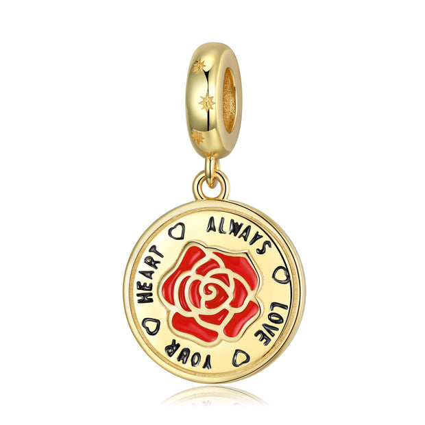 Rose Beads S925 Sterling Silver Gold-plated Valentine's Day Pendant Beads Necklace Bracelet Accessories - Memoriex 
