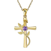 Rose Cross Necklace With Rhinestone Fashion Personality 12 Month Birthstones Pendant Necklace For Valentine's Day Birthday Gift - Memoriex 