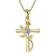 Rose Cross Necklace With Rhinestone Fashion Personality 12 Month Birthstones Pendant Necklace For Valentine's Day Birthday Gift - Memoriex 