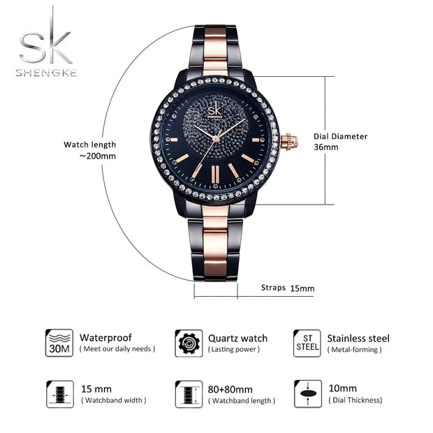 Rose Gold Watch Women Quartz Watches Ladies Top Brand Crystal Luxury Female Wrist Watch - Memoriex 