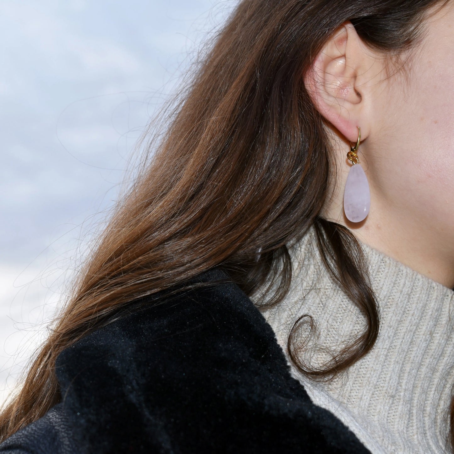 Rose Quartz and Yellow Gold Vermeil Earrings - Memoriex